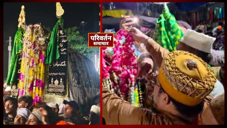 हुजूरी ताजिया पूरे एहतराम के साथ निकली, सामाजिक कार्यकर्ता ने ताजिया पर बांधा शेहरा
